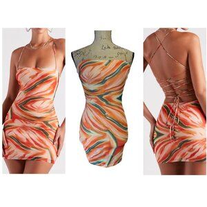 WINDSOR Sunset Marvel Lace-Up Mini Dress Party Cocktail Sexy Feminine SMALL